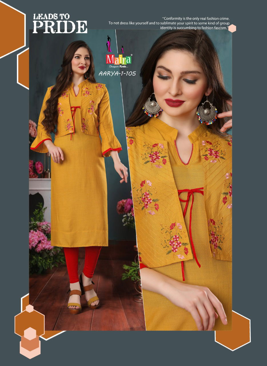 Maira Aarya 1 Latest Ethnic Wear Rayon Embroidery Designer Kurti Collection